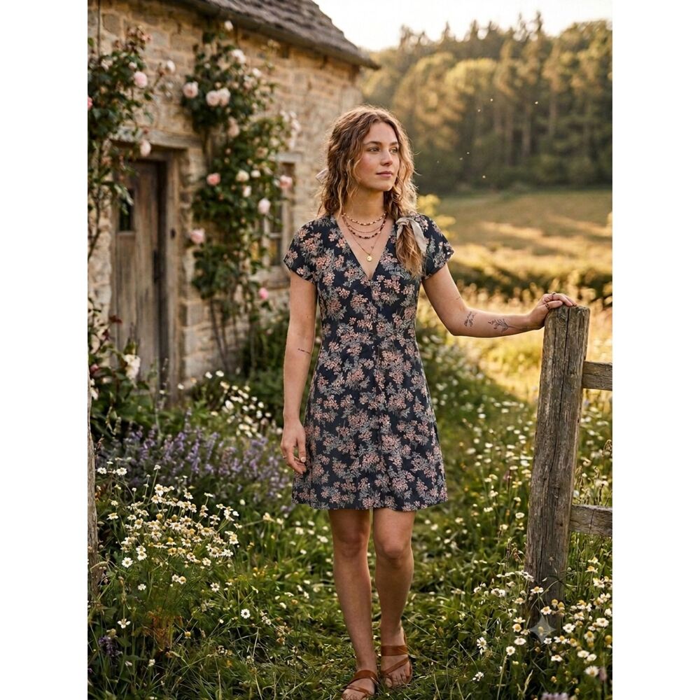 Loft Floral Midi Dress Sz 0 Cottagecore Dainty Prairie Boho Garden Party Summer